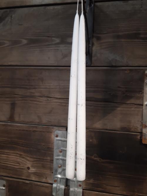 Hvid m/sølv - hånddyppet lys - 40cm, 8 stk