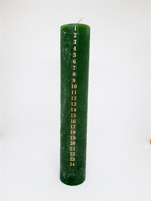 Kalenderlys Ø4,5 højde 25cm Grangrøn m/guld