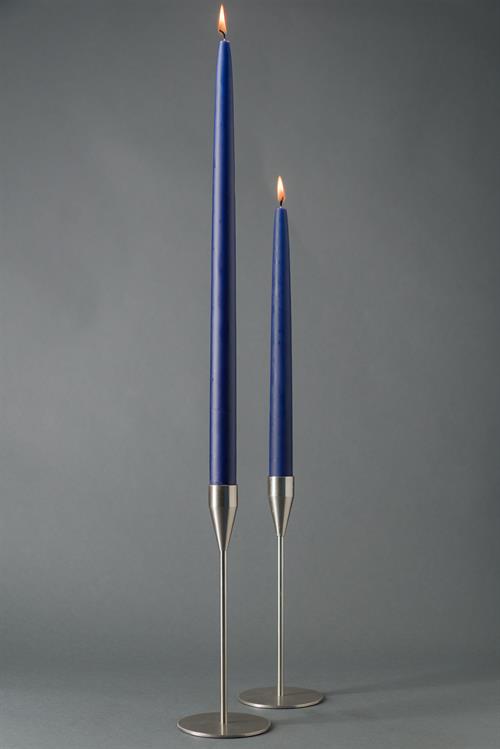 Mørk blå m/sølv   - hånddyppet lys - 40cm, 8 stk
